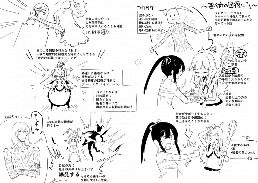 curse maker, bushidou, bushidou 2, doctor magus, doctor magus 4, and 1 more (sekaiju no meikyuu) drawn by nikki_kyousuke
