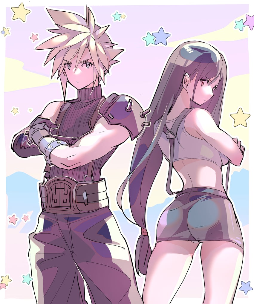 tifa lockhart and cloud strife (final fantasy and 1 more) drawn by shoji_sakura