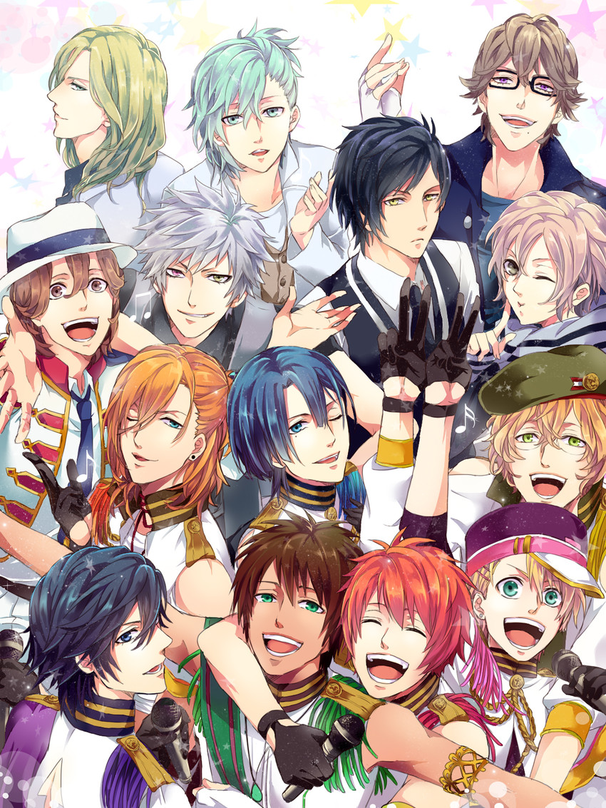 kurusu shou, shinomiya natsuki, ichinose tokiya, ittoki otoya, hijirikawa masato, and 9 more (uta no prince-sama and 1 more) drawn by daishou_(hirotoxxx)