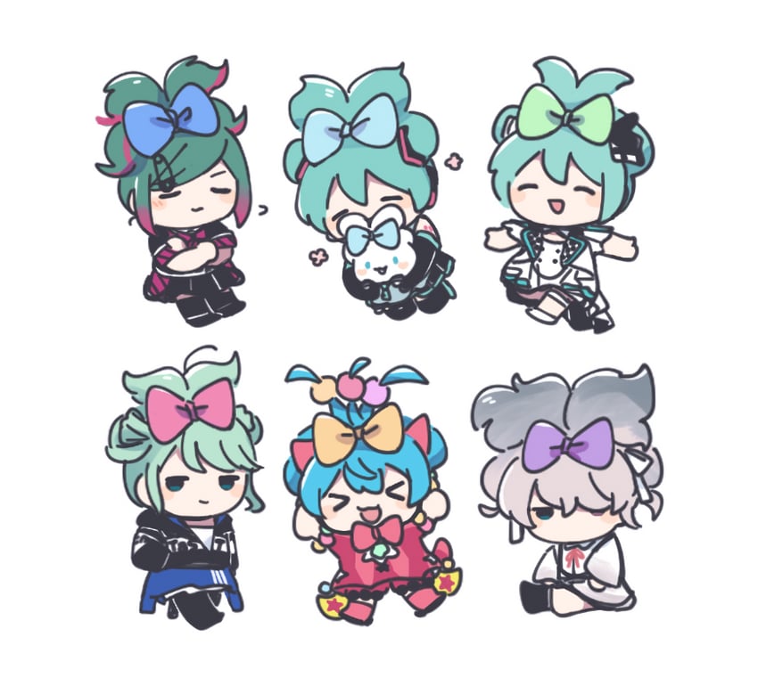 hatsune miku, cinnamoroll, cinnamiku, 25-ji miku, wonderlands x showtime miku, and 3 more (vocaloid and 3 more) drawn by darami