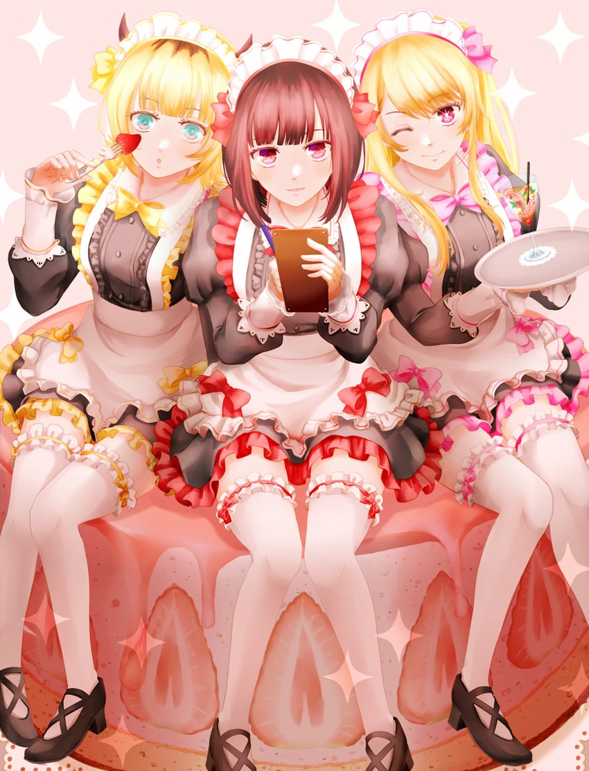 arima kana, hoshino ruby, and memcho (oshi no ko) drawn by take_ame