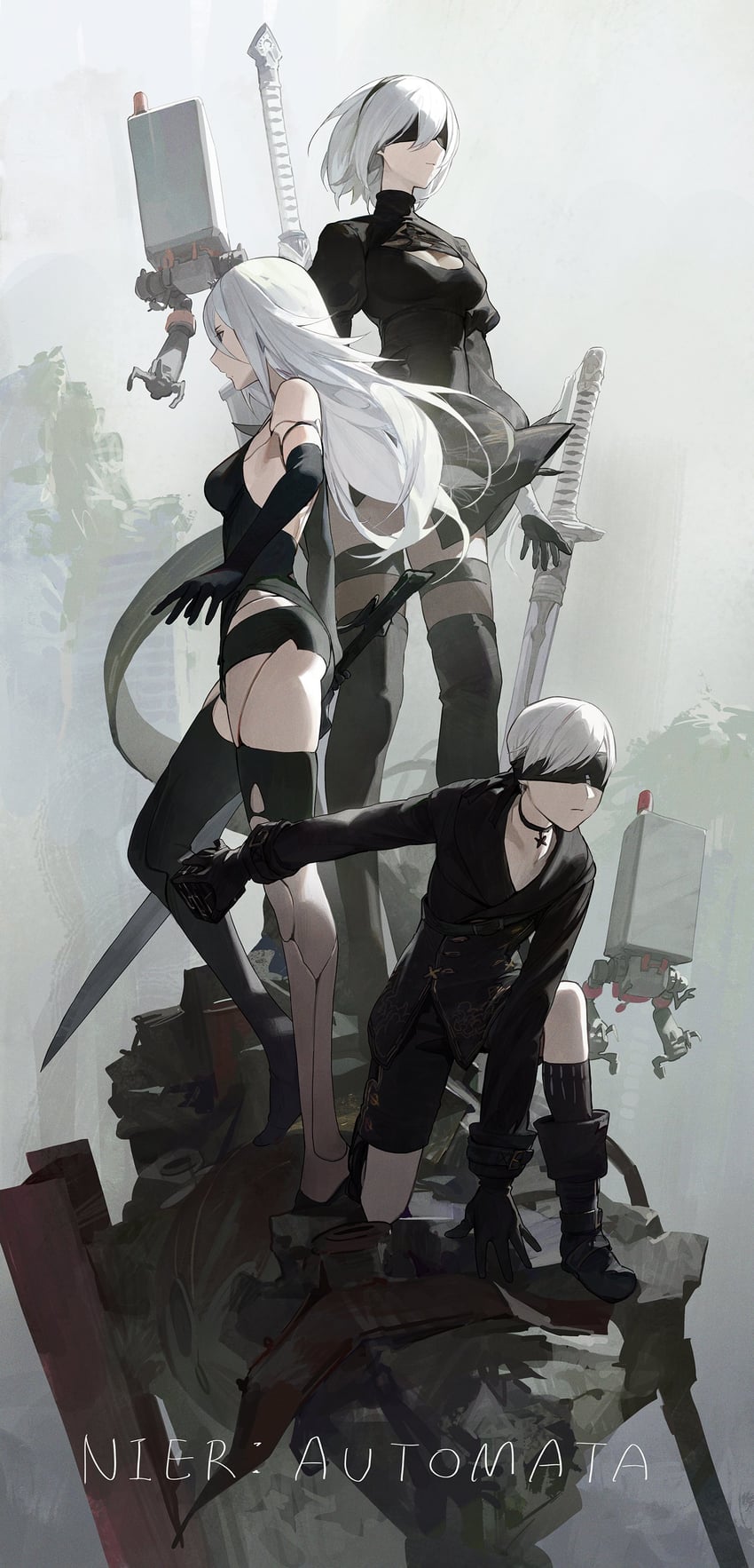 2b, 9s, pod, and a2 (nier and 1 more) drawn by modare