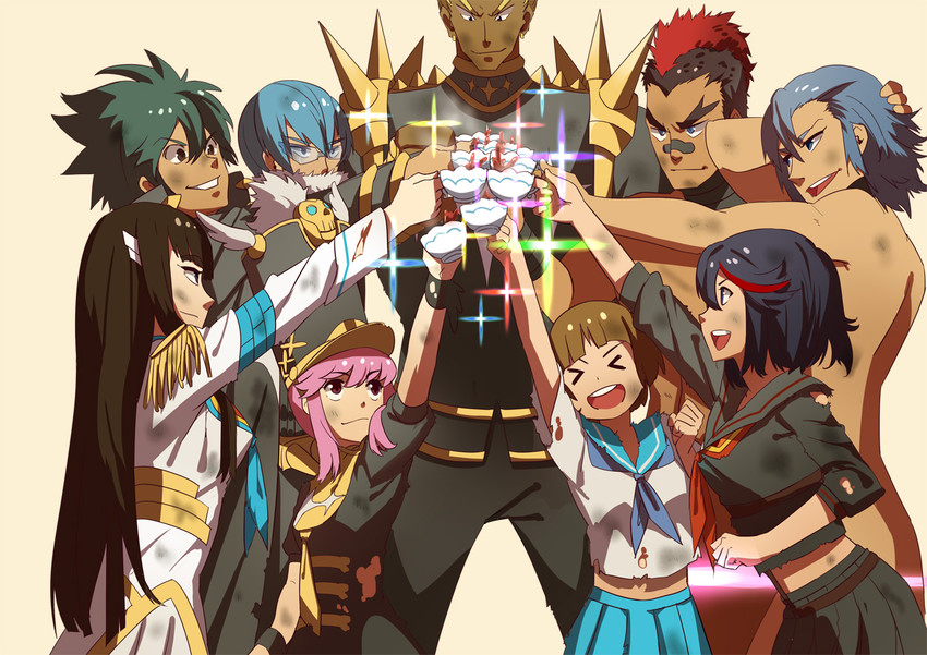 matoi ryuuko, senketsu, kiryuuin satsuki, mankanshoku mako, jakuzure nonon, and 5 more (kill la kill) drawn by club3