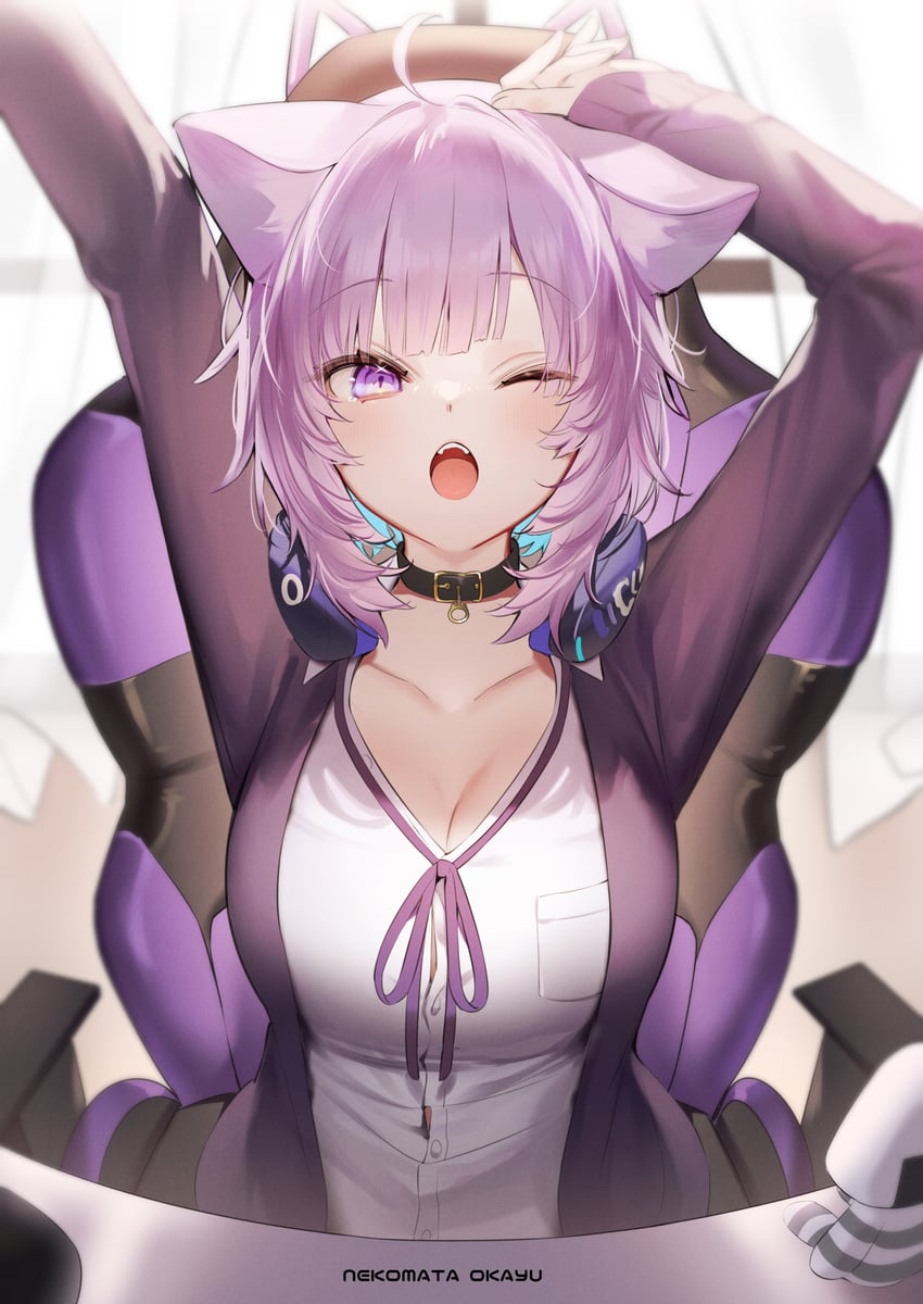 nekomata okayu and onigirya (hololive) drawn by kuma_daigorou