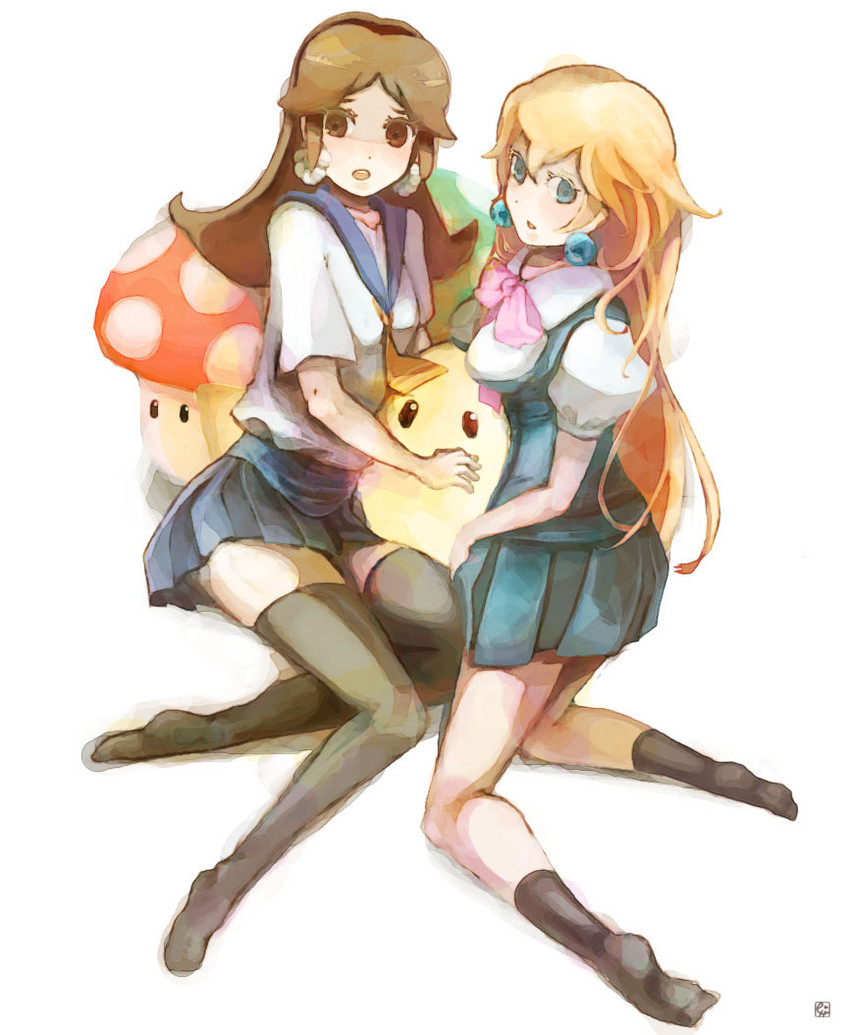 princess peach and princess daisy (mario) drawn by maruna_(maru01)