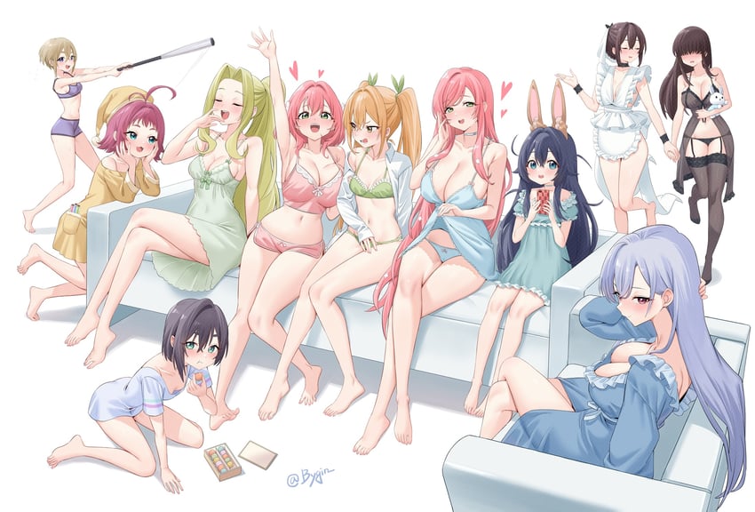 hanazono hakari, inda karane, yoshimoto shizuka, eiai nano, hanazono hahari, and 6 more (kimi no koto ga dai dai dai dai daisuki na 100-nin no kanojo) drawn by bygin