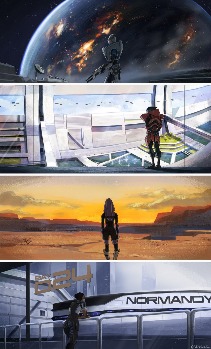 commander shepard, tali'zorah, garrus vakarian, and javik (mass effect and 1 more) drawn by cheetahman_(1ddghfr78cswc)