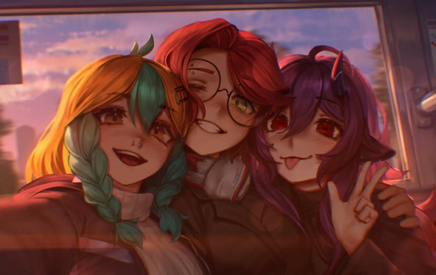 horbel, e-vexy, and dntude (indie virtual youtuber) drawn by numanoan