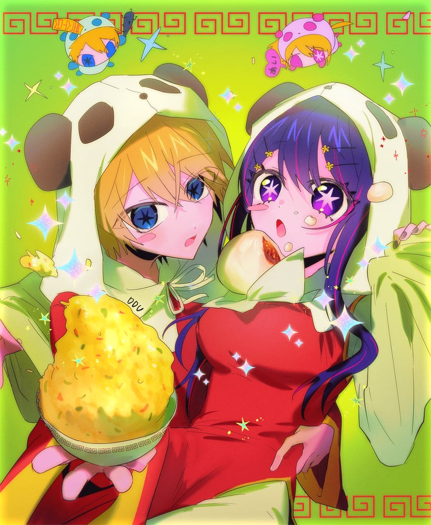 hoshino ai, hoshino ruby, hoshino aquamarine, and kamiki hikaru (oshi no ko) drawn by ddu_45