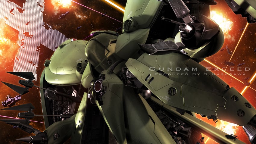 salamis class and neue ziel (gundam and 1 more) drawn by s.hasegawa