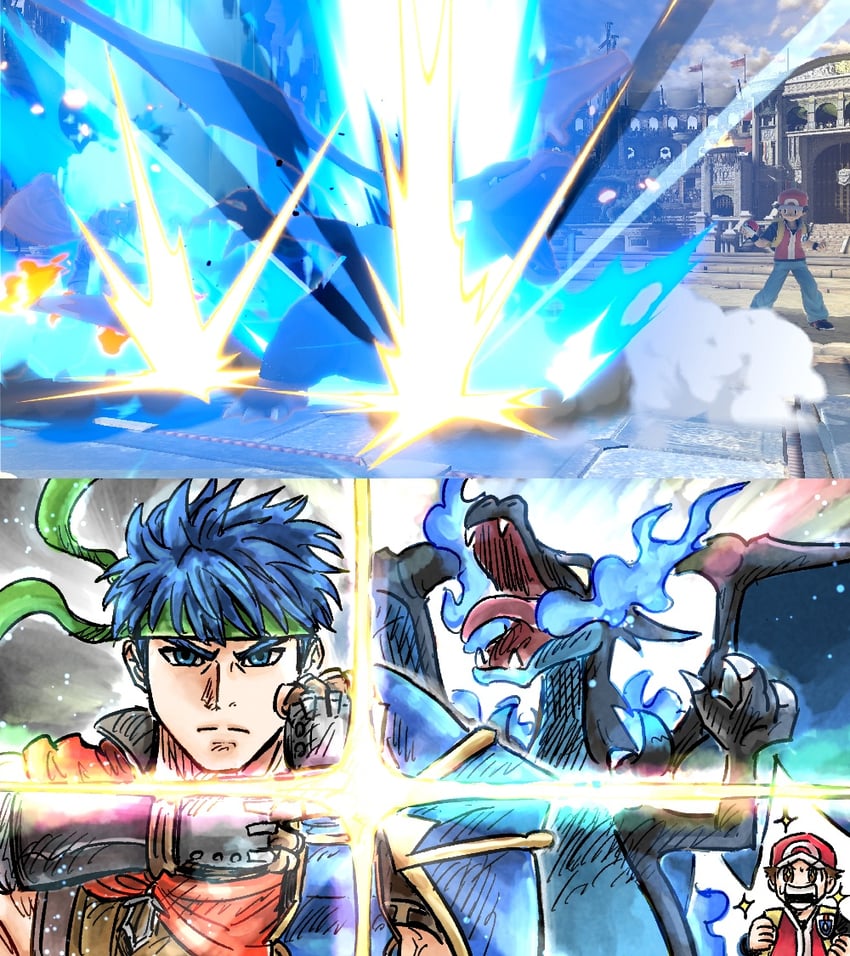 red, charizard, ike, and mega charizard x (pokemon and 4 more) drawn by kicdon