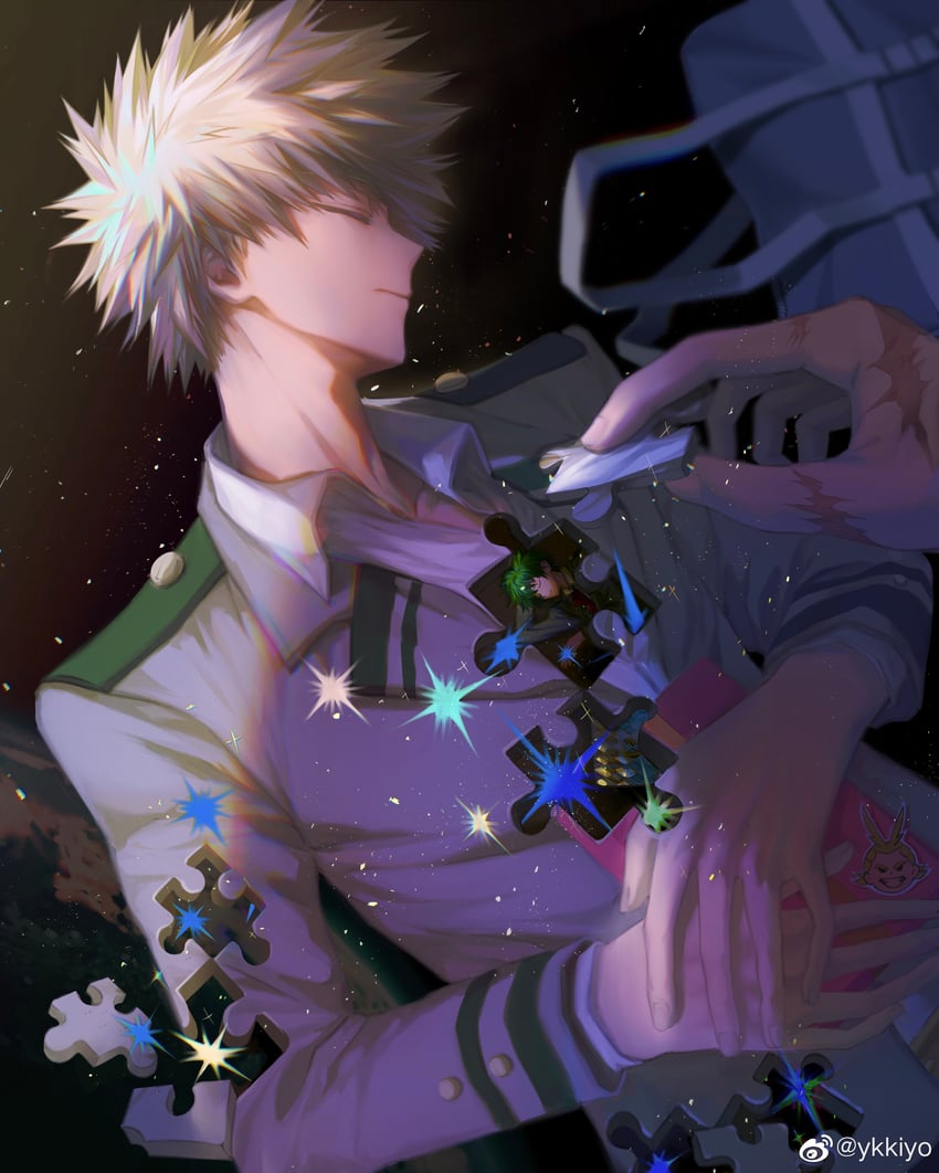 midoriya izuku, bakugou katsuki, and all might (boku no hero academia) drawn by ykkiyo