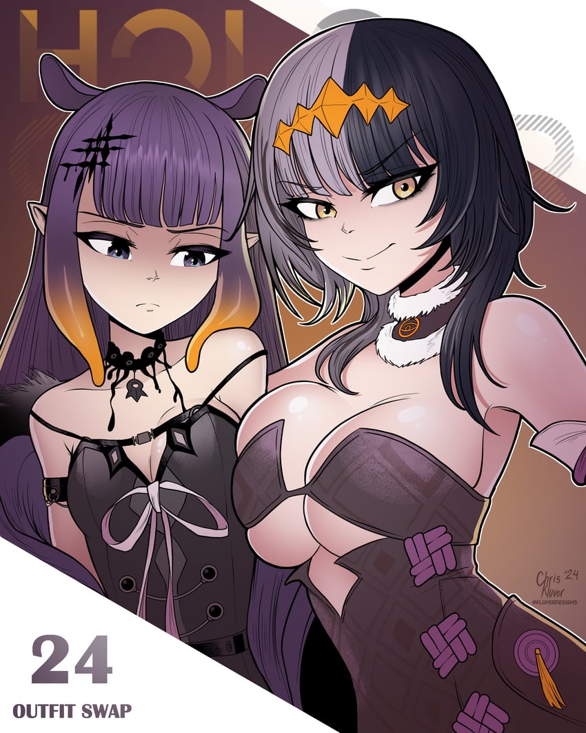 ninomae ina'nis and shiori novella (hololive and 1 more) drawn by kluverdesigns