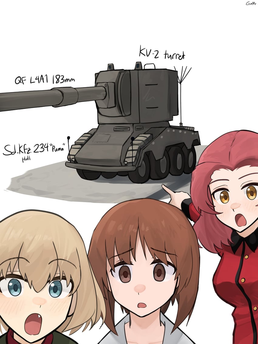 nishizumi miho, katyusha, and rosehip (girls und panzer) drawn by gamryous