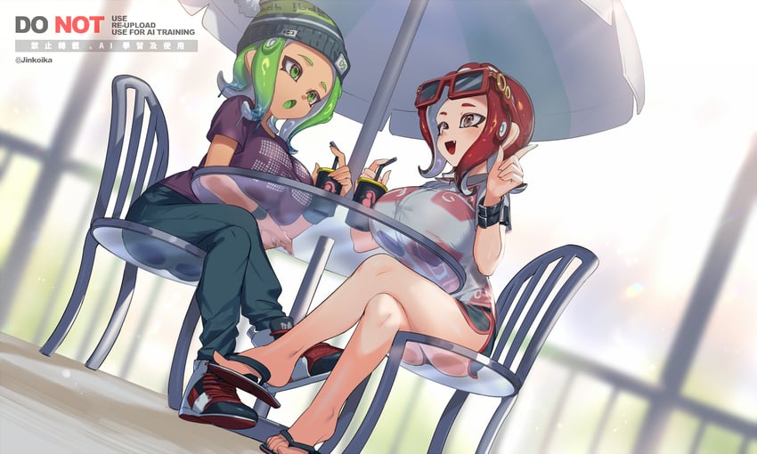 octoling player character and octoling girl (splatoon) drawn by jinkoika
