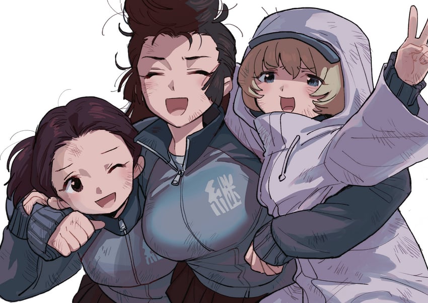 youko, yuri, and tami (girls und panzer) drawn by katsuoboshi