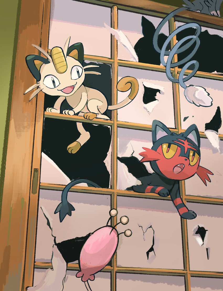 meowth, litten, skitty, and glameow (pokemon) drawn by anzu_(01010611)