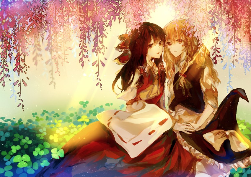 hakurei reimu and kirisame marisa (touhou) drawn by hu_su