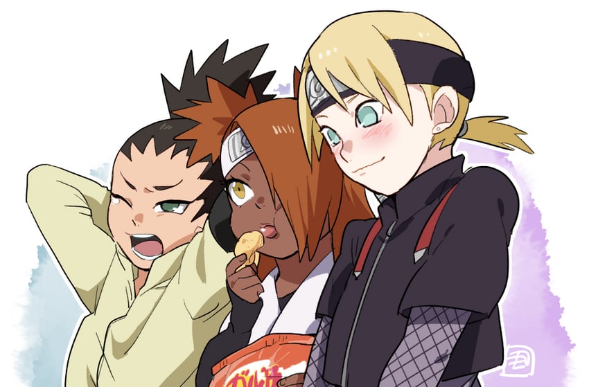 akimichi chouchou, yamanaka inojin, and nara shikadai (naruto and 1 more) drawn by bidarian