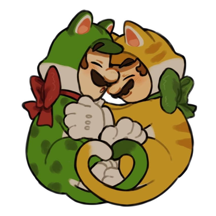 mario, luigi, cat mario, and cat luigi (mario and 1 more) drawn by mimimi_(mimimim9999)