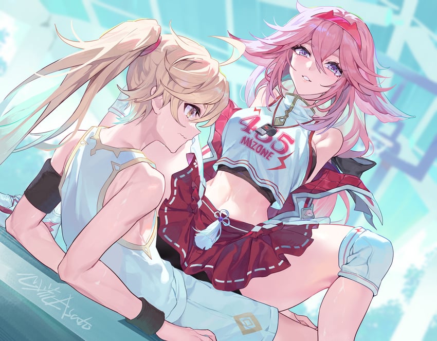 aether and yae miko (genshin impact) drawn by xinliu_asato