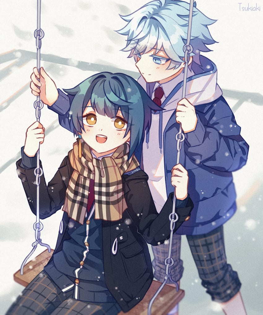 xingqiu and chongyun (genshin impact and 1 more) drawn by tsukiaki_teriyaki