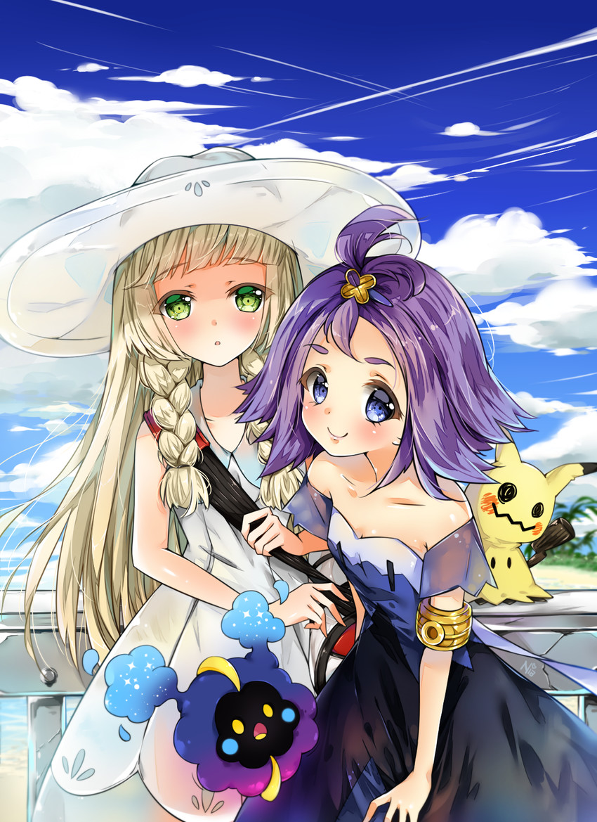 lillie, mimikyu, acerola, and cosmog (pokemon and 1 more) drawn by nia_(leafunia)