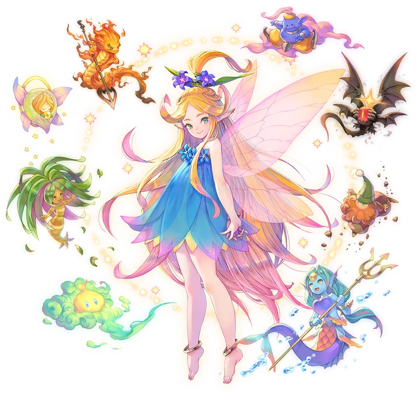 faerie, undine, dryad, gnome, luna, and 4 more (seiken densetsu and 1 more) drawn by haccan