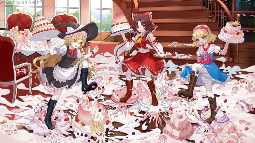 hakurei reimu, kirisame marisa, and alice margatroid (touhou) drawn by sakura_ayame