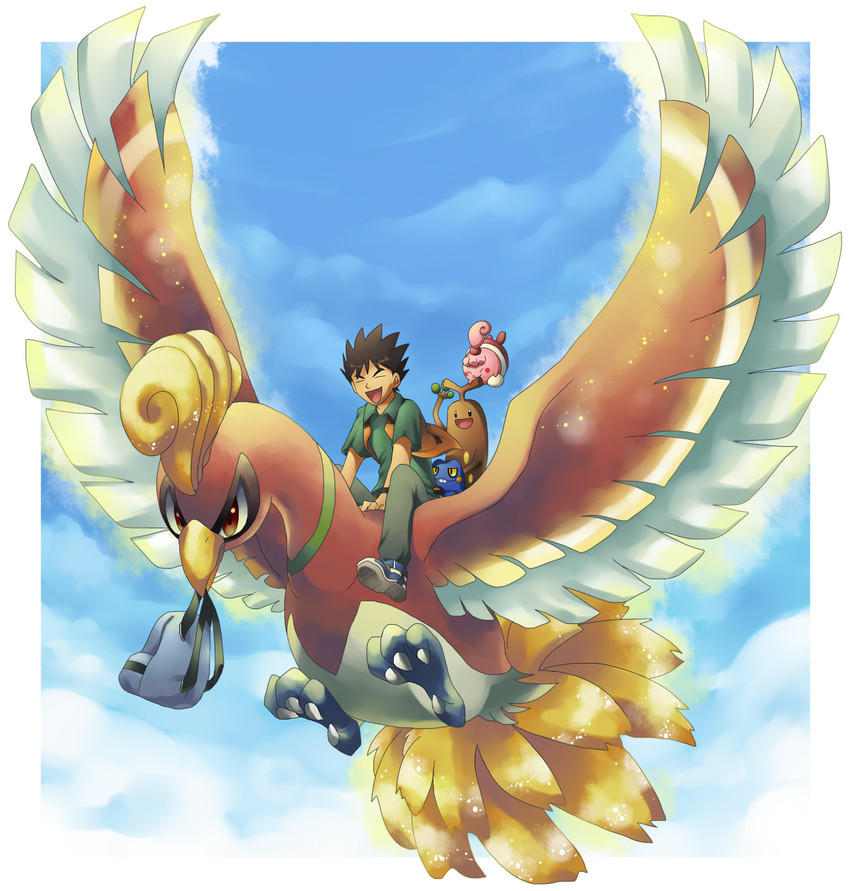 ho-oh, brock, croagunk, sudowoodo, and happiny (pokemon and 1 more) drawn by ibui_matsumoto