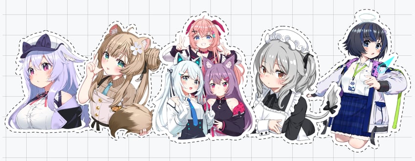 milltina, kikyo, manuka, sapphy, drenched shizuku-san, and 2 more (vrchat) drawn by hop_step_jan