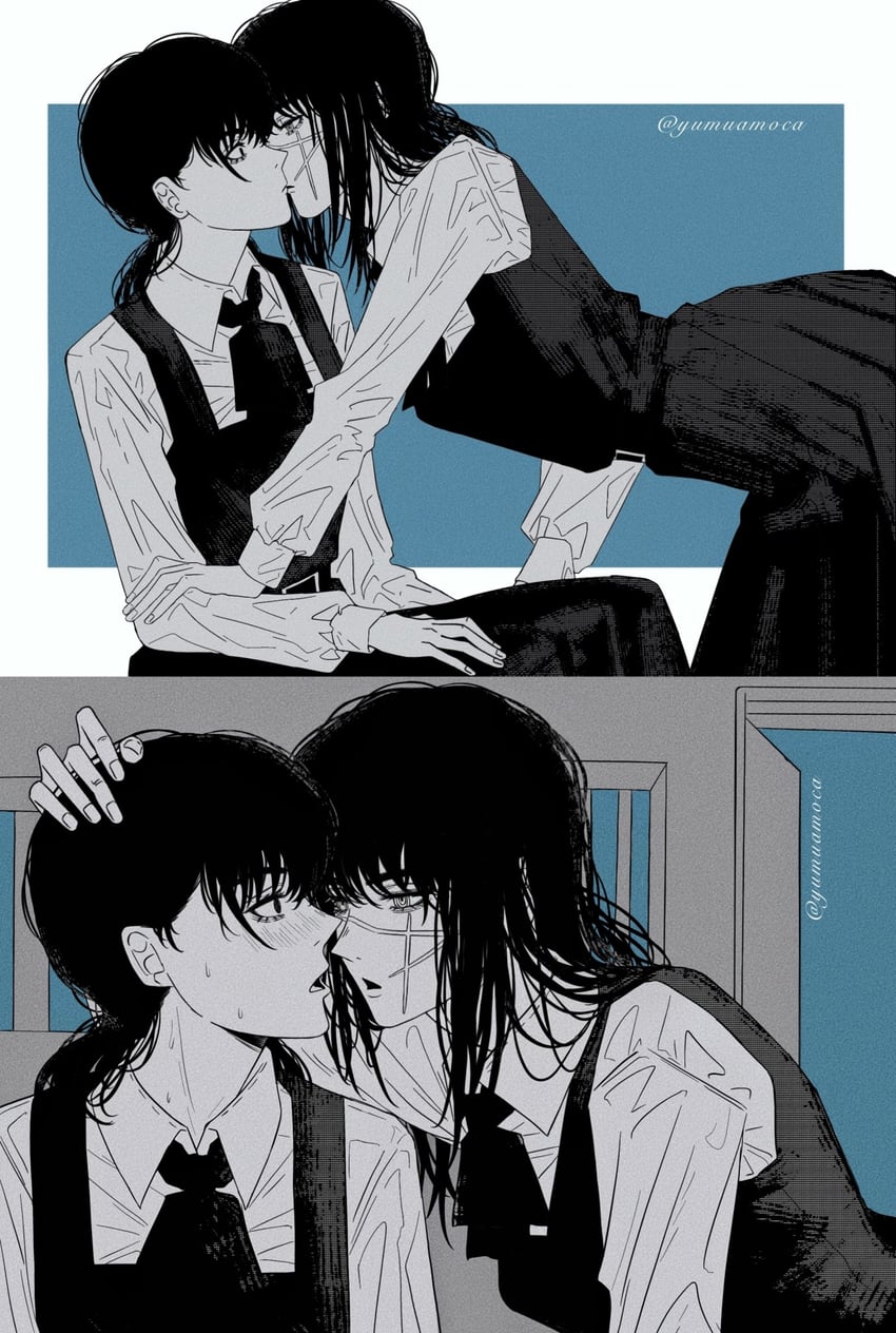 yoru and mitaka asa (chainsaw man) drawn by yumu_(8181018)