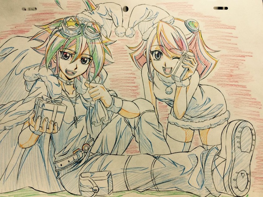 hiiragi yuzu and sakaki yuya (yu-gi-oh! and 1 more) drawn by hiroki_(vvkagerouvvr2)