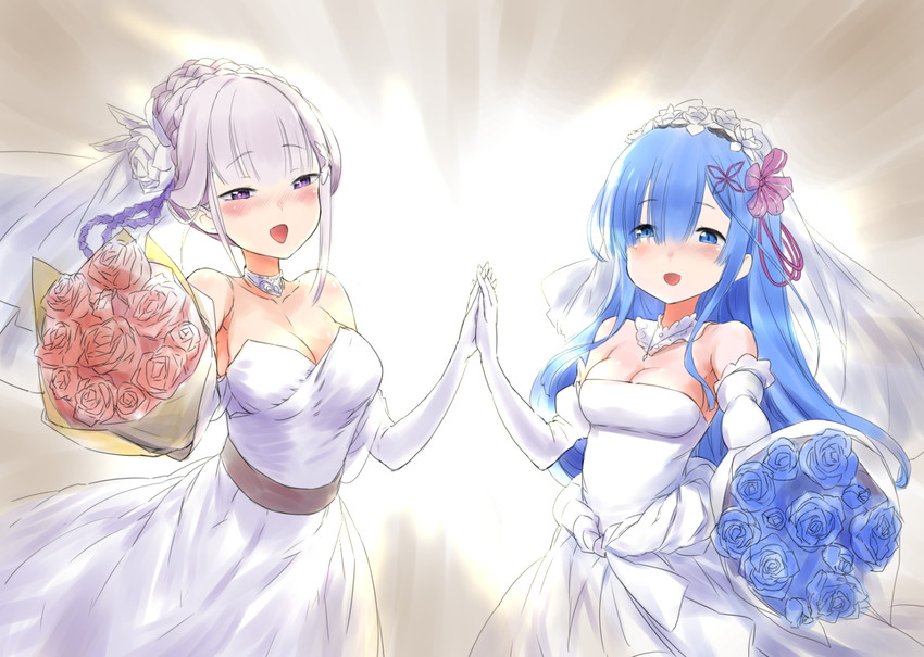 rem and emilia (re:zero kara hajimeru isekai seikatsu) drawn by aokihoshi