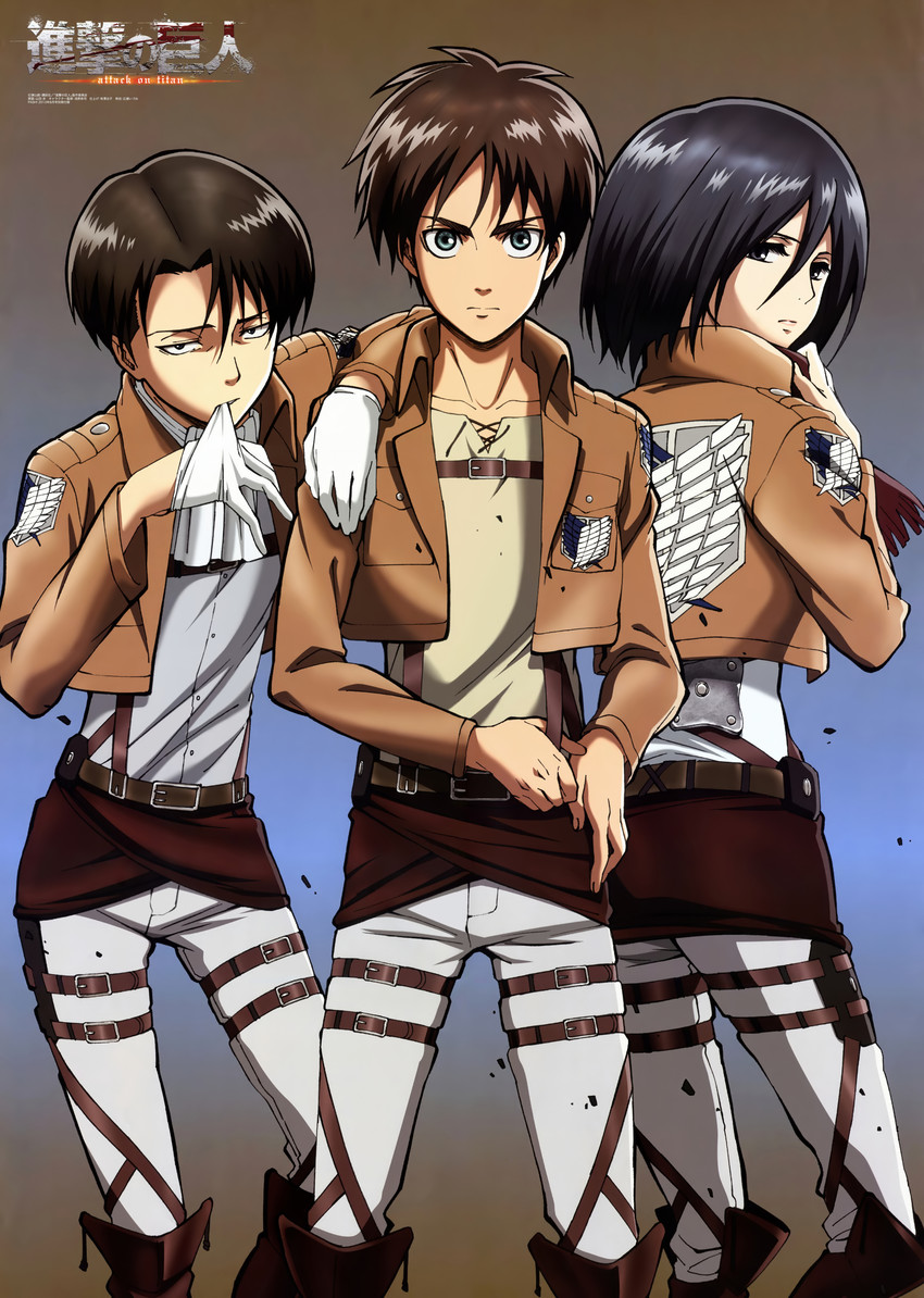 mikasa ackerman, eren yeager, and levi (shingeki no kyojin) drawn by yamada_ayumi_(ayame)