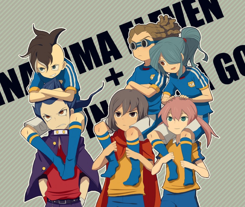kirino ranmaru, shindou takuto, kazemaru ichirouta, tsurugi kyousuke, kidou yuuto, and 1 more (inazuma eleven go and 1 more) drawn by laphy