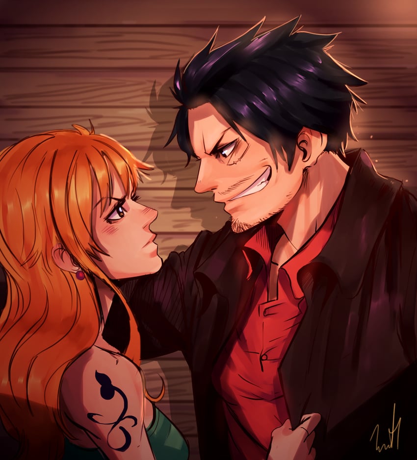 nami and monkey d. luffy (one piece) drawn by luke_hanley