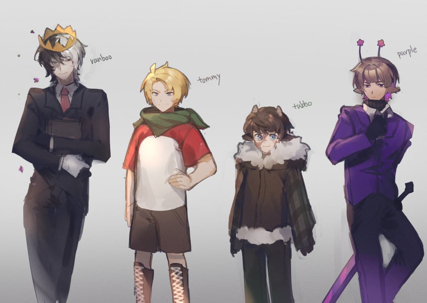 ranboo, tommyinnit, tubbo, and purpled (minecraft youtube and 1 more) drawn by damelives