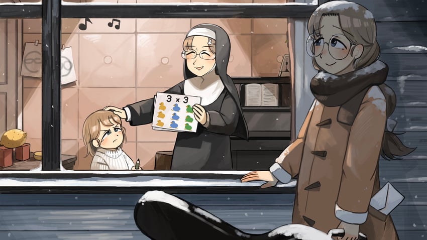 glasses nun, glasses nun's aunt, and glasses nun's mother (little nuns) drawn by diva_(hyxpk)