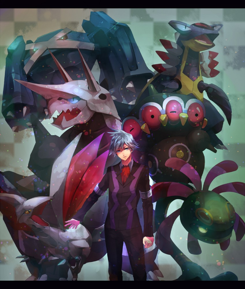 steven stone, metagross, aggron, skarmory, cradily, and 2 more (pokemon and 1 more) drawn by nishikawa_(fe)