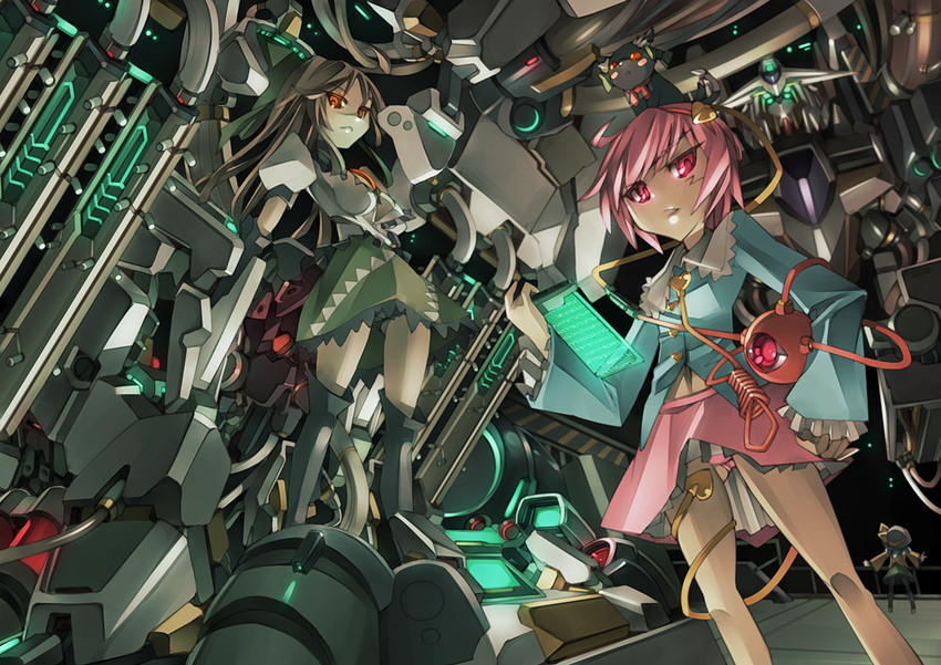 komeiji koishi, komeiji satori, kaenbyou rin, reiuji utsuho, and reborns gundam (touhou and 2 more) drawn by mk-5