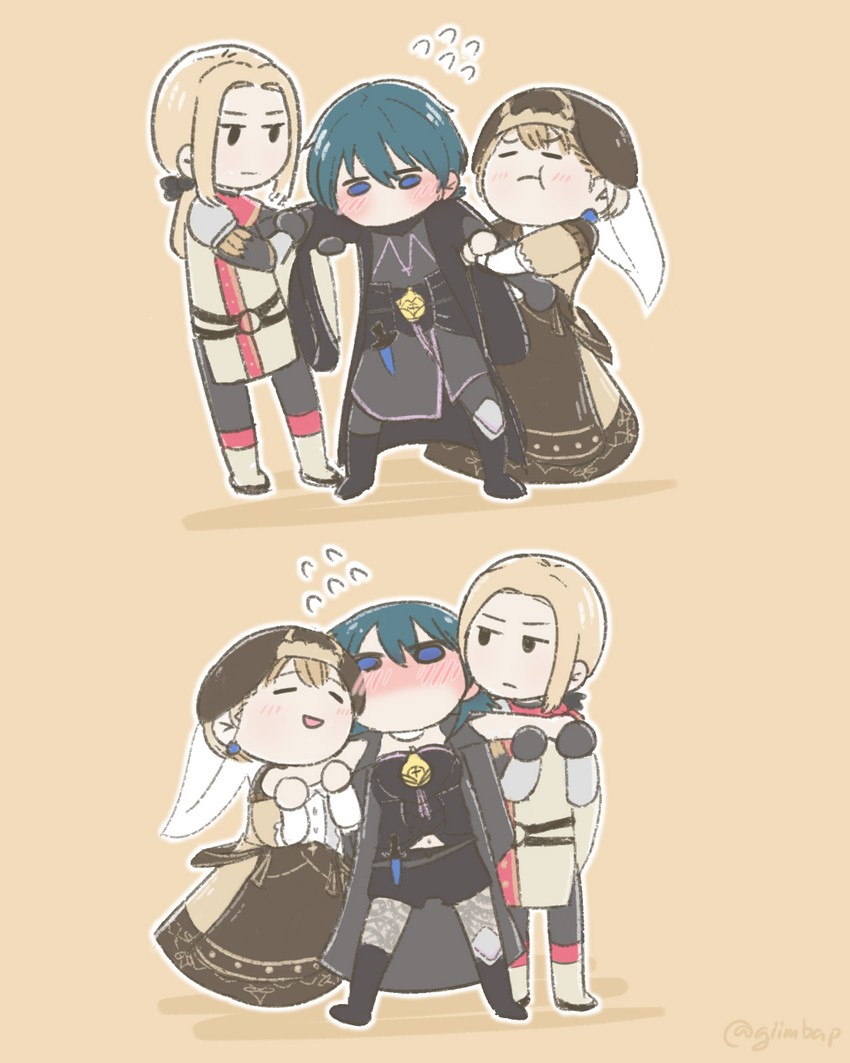 female byleth, male byleth, mercedes von martritz, and jeritza von hrym (fire emblem and 1 more) drawn by giimbap