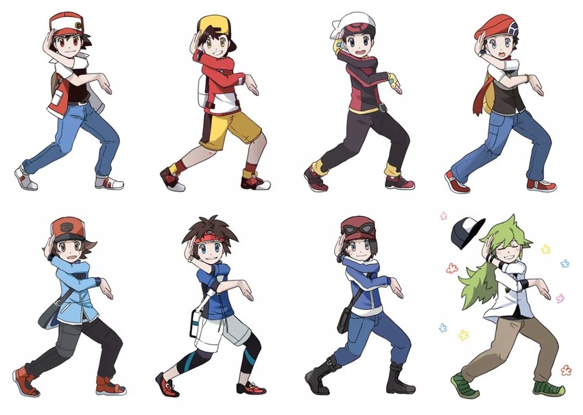 red, ethan, hilbert, n, brendan, and 3 more (pokemon and 8 more) drawn by aiakasa-sakura