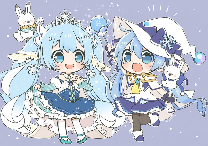 hatsune miku, yuki miku, and rabbit yukine (vocaloid) drawn by najo