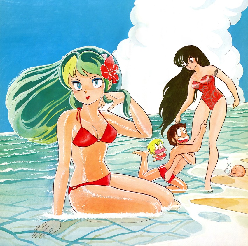 lum, moroboshi ataru, ten, sakura, and cherry (urusei yatsura) drawn by takahashi_rumiko