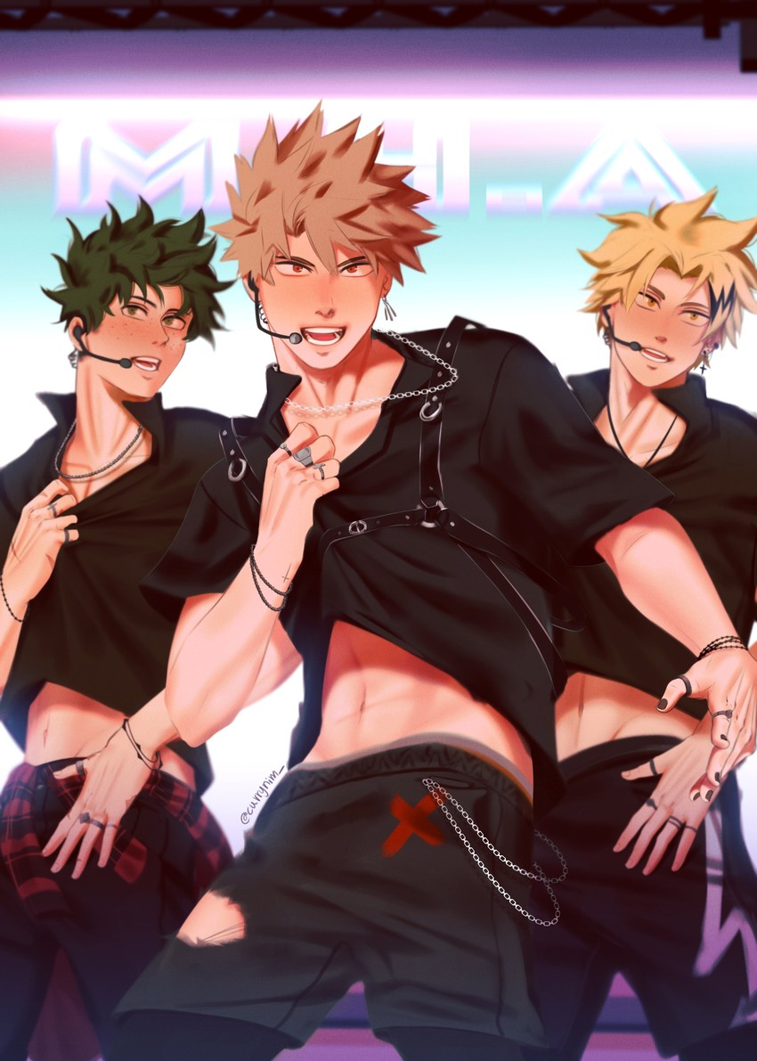 midoriya izuku, bakugou katsuki, and kaminari denki (boku no hero academia) drawn by currynim