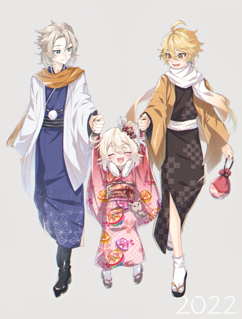 aether, klee, dodoco, and albedo (genshin impact) drawn by mizuamememe