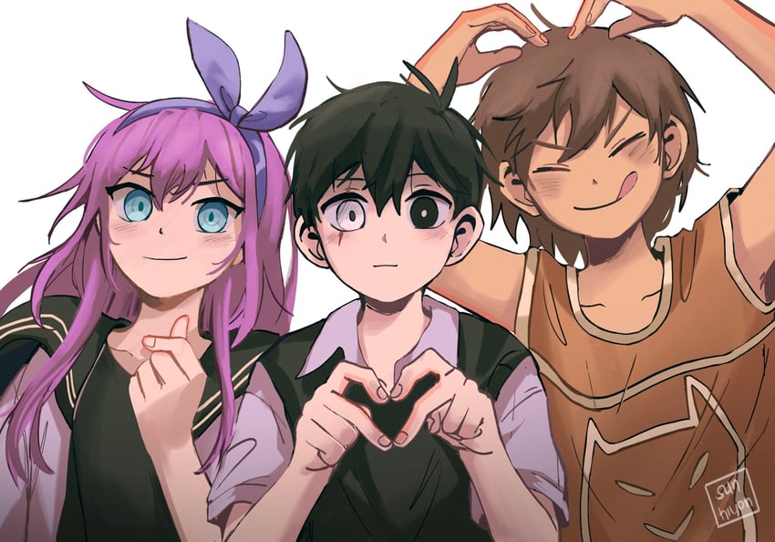 sunny, aubrey, and kel (omori) drawn by hiyon_(sun_hiyon)