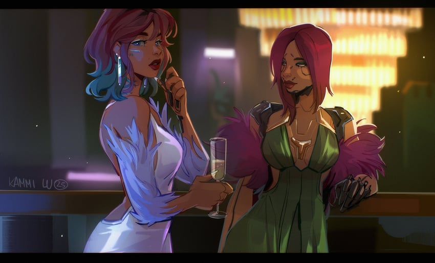v, valerie, and songbird (cyberpunk and 1 more) drawn by kammi_lu
