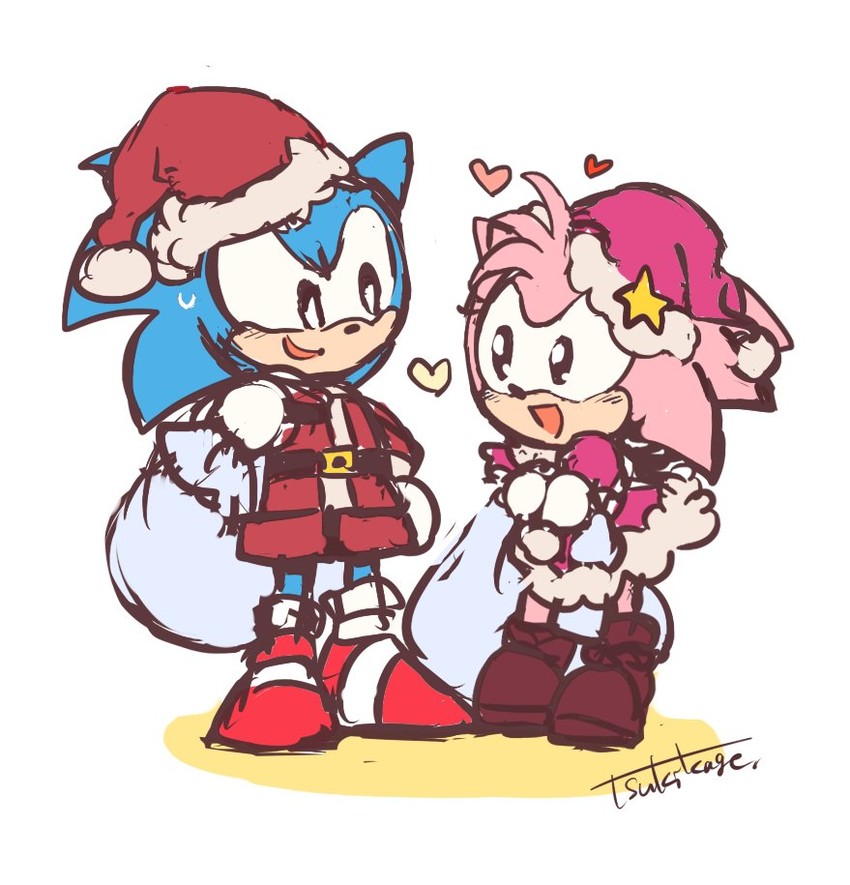 sonic the hedgehog, amy rose, classic sonic, and classic amy (sonic and 1 more) drawn by moonlight_(yami-tsugu)